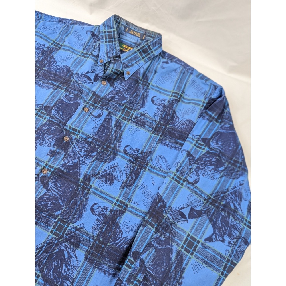 Vintage Colours Alexander Julian Men's Large "Outdoorsman" All Over Print Blue‎